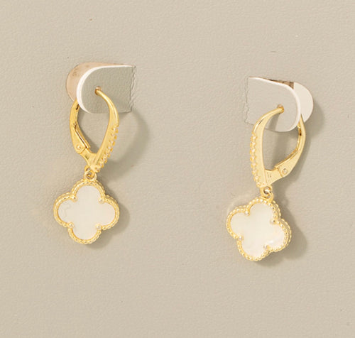 Lhe96580128 Sterling Silver gold Plated Drop Earring White Clover