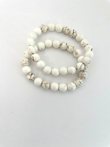 Lhb0865 Real Stone White Stretch Turquoise Bracelet 10mm & 8mm Each Piece