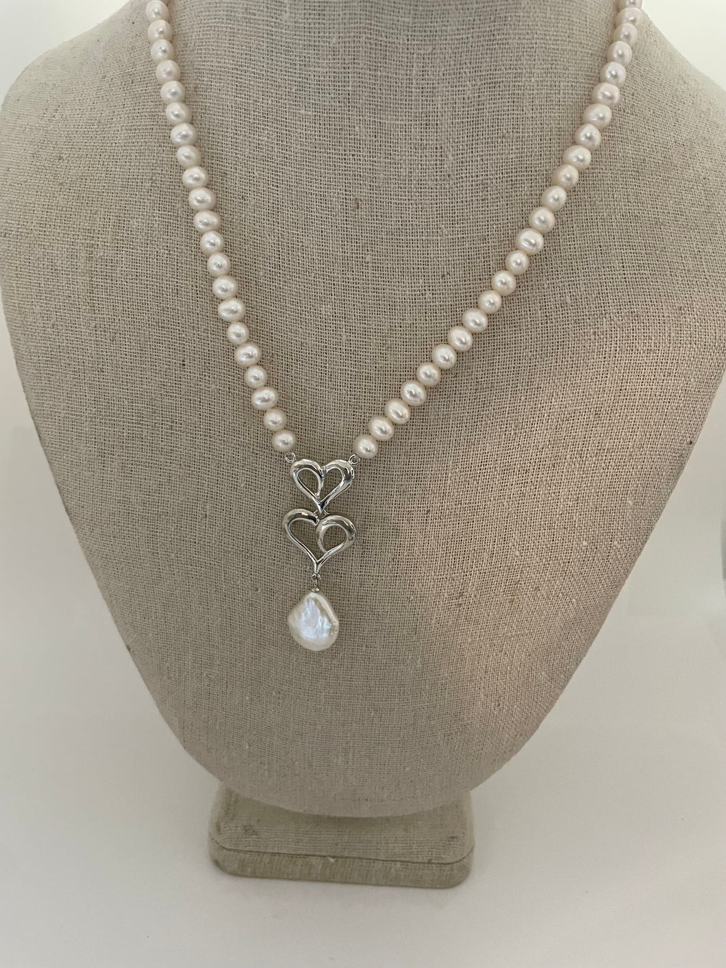 Lhn1256 Sterling Silver Necklace Real Cultured Fresh Water Pearl & Coin Drop Pearl 80.00