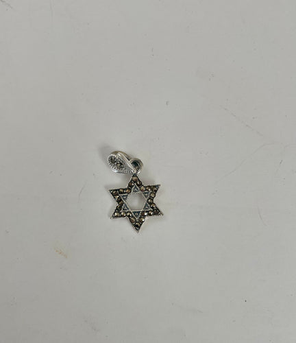 Lhp1348 Sterling Silver Necklace Star of David & Marcasite Stones 18'' Chain