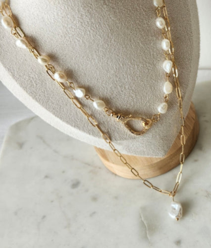 Lhn85799 Fashion Necklace Double Chain & Pearls