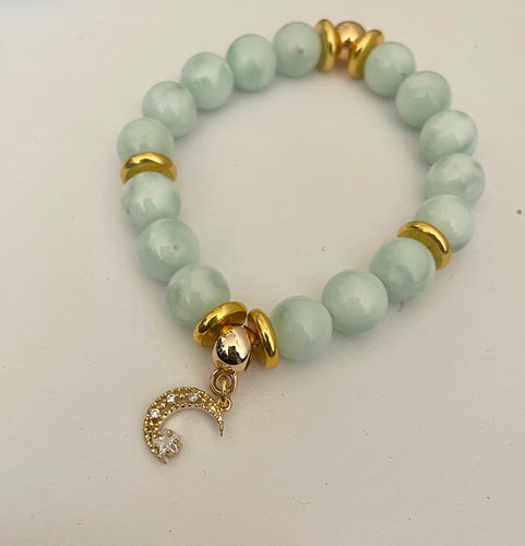 Lhb2190 Real Stone Bracelet Moonstone Moon Drop 10Kt Gold Plated Rondels OUT OF STOCK!!