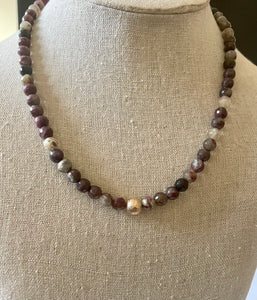 Lhn04089 Real Stone Beaded Necklace Rhodanite