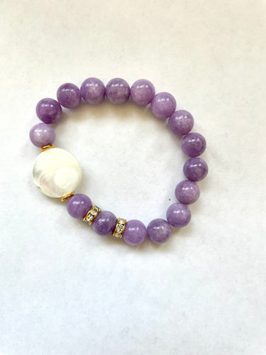 Lhb2810 Real Stone Bracelet Lavender Jade Mother of Pearl Disk