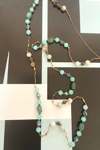Lhn3168 Real Stone Beaded Necklace Silk Thread 40'' Wrap