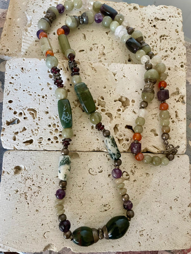 Lhn3492 Real Stone Necklace & Sterling Silver with Toggle