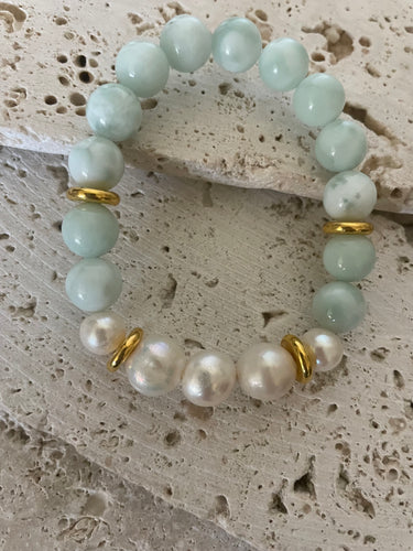 Lhb3494 Real Moonstone Bracelet with Cultured Freshwater Pearls