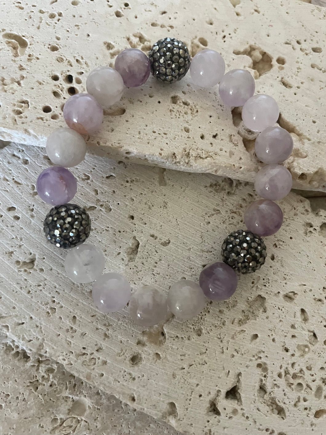 Lhb3495 Real Stone Bracelet Jade Lavender & Crystal Rondels