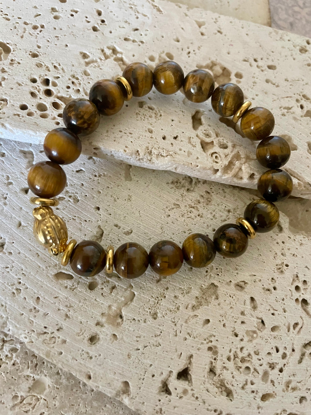 Lhb3499 Real Stone Bracelet Tiger Eye Gold Plated Rondel