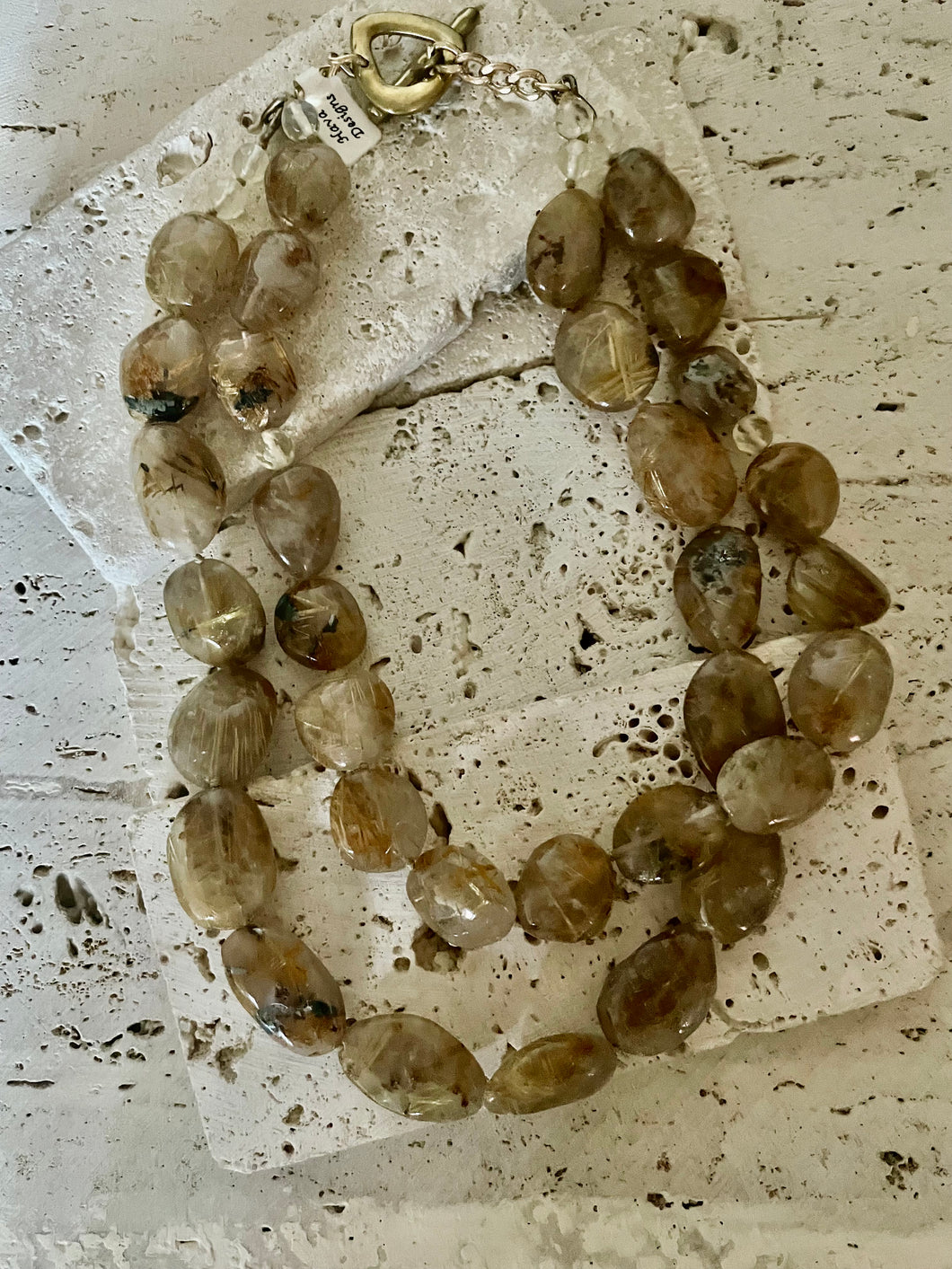 Lhn3699 Real Stone  Necklace Double Strand Rutilated Quartz Hand Kotted