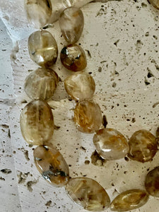 Lhn3699 Real Stone  Necklace Double Strand Rutilated Quartz Hand Kotted