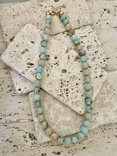 Lhn3804 Real Stone Necklace Hand Made Aqua Terra
