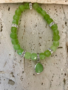 Lhb4151 Real Stone Bracelet Peridot Dyed Jade & Quartz Drop