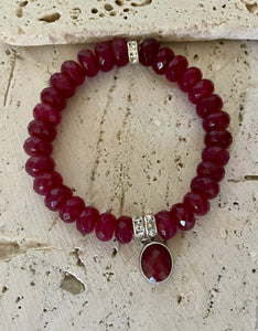 Lhb4154 Real Stone Ruby Red Dyed Jade Facetted  & Quartz Drop