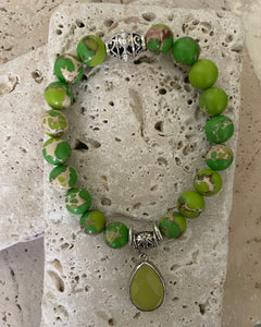 Lhb4402 Real Stone Bracelet Green Apple Jasper  & Peridot Quartz Drop