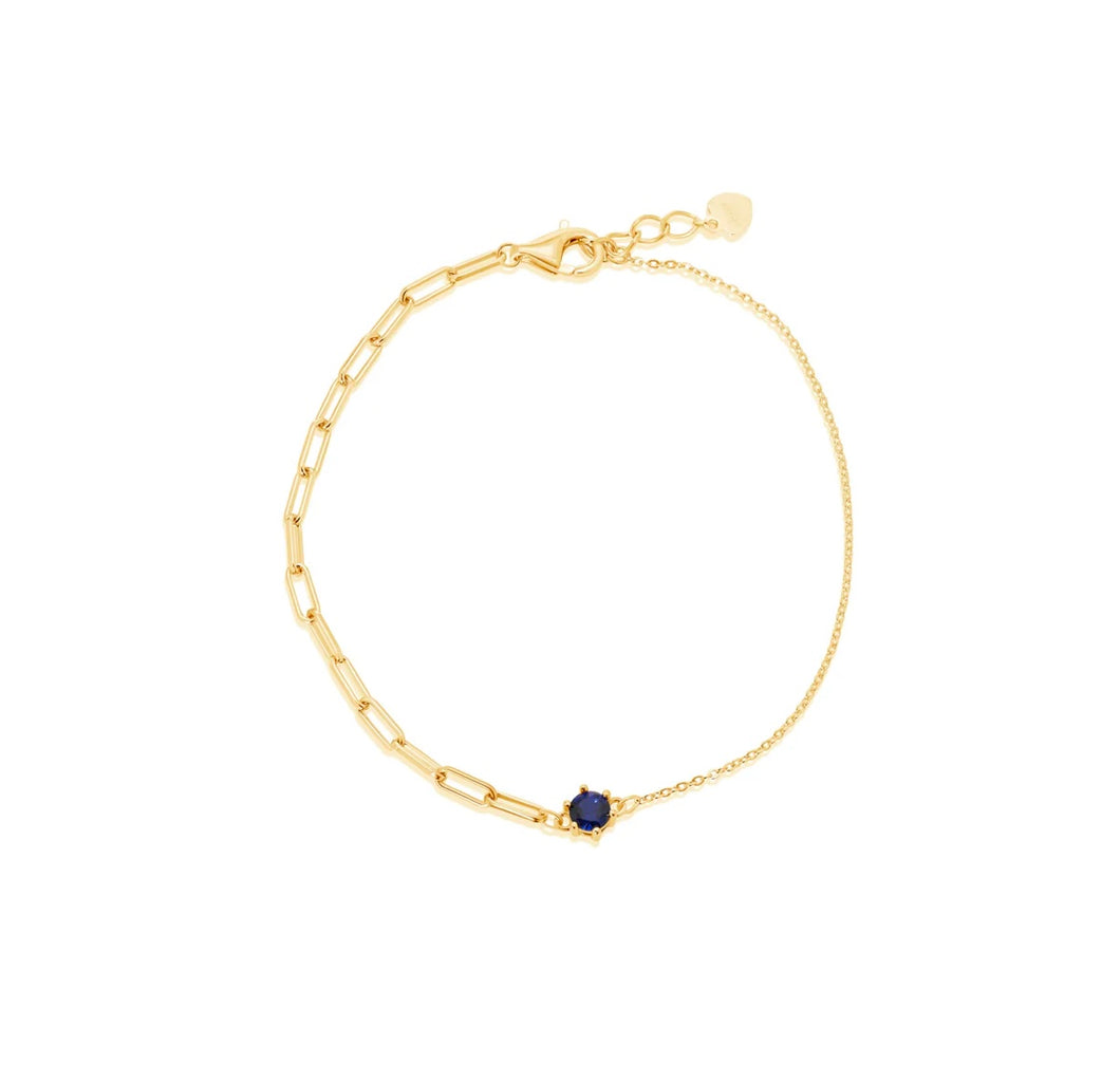 Lhb01157 Sterling Silver Bracelet Gold Plated Cz Sapphire Stone