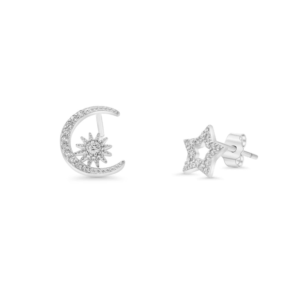 Lhe01400* Sterling Silver Star & Moon Earring