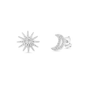 Lhe01400 Sterling Silver Sun & Moon Cz  Earring