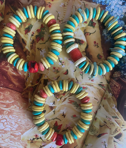 Lhb7464 Real Stone Bracelet Stretch Coral & Turquoise