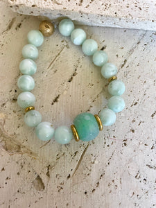 Lhb7570 Real Moonstone Bracelet Center Agate Rondel