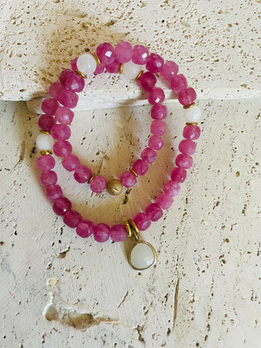Lhb7568 Real Stone Double Bracelet Strawberry Jade Quartz Drop