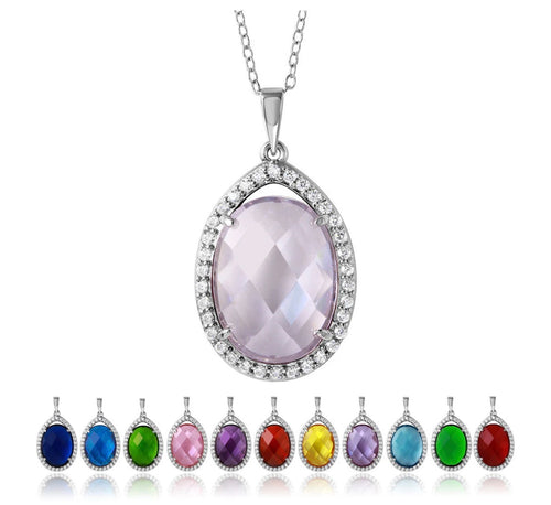Lhp010349 Sterling Silver Pendant Oval Cz Assorted Colors