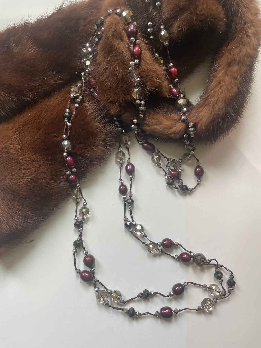 Lhnf171 Real Pearl Necklace Double Threaded & Real Crystals Winter Collection!!