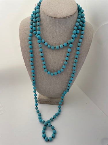 Lhn9629 Real Turquoise Mala Necklace Showing Two Strands 36'' long
