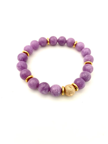 Lhb1106 Real Stone Bracelet Hand Made Amethyst Dyed Jade Stainless Steel Gold Spacers