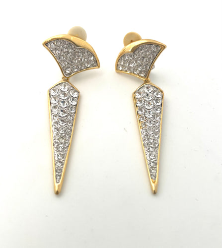 Lhe9742 Fashion Clip Earring Fancy Long Gold Rhinestone Drops