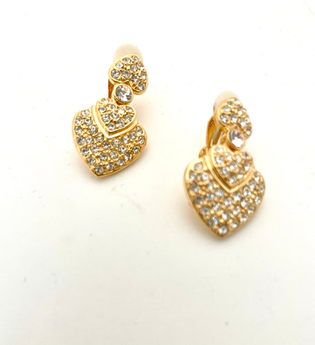Lhe9744 Fashion Clip Earring Heart Drop Gold Rhinestones
