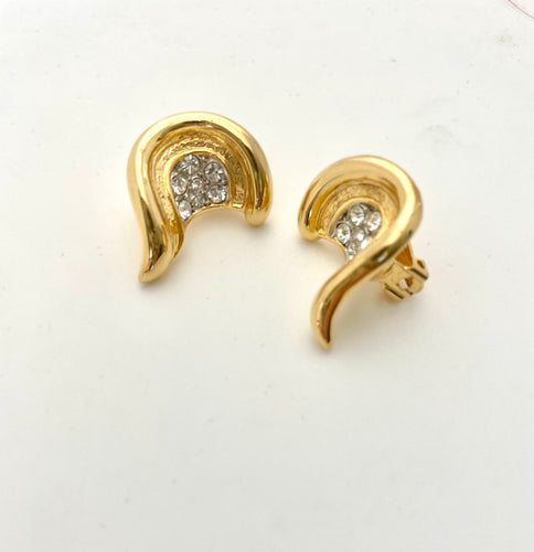 Lhe9752 Fashion Clip Earring Gold Swirl Rhinestones