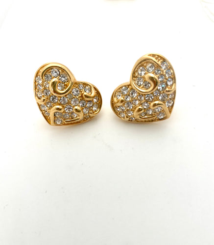 Lhe9755 Fashion Clip Earring Heart Gold & Rhinestones