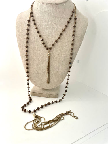 Lhn9765 Fashion Necklace Bronze Color Beads Double Strand & Tassle