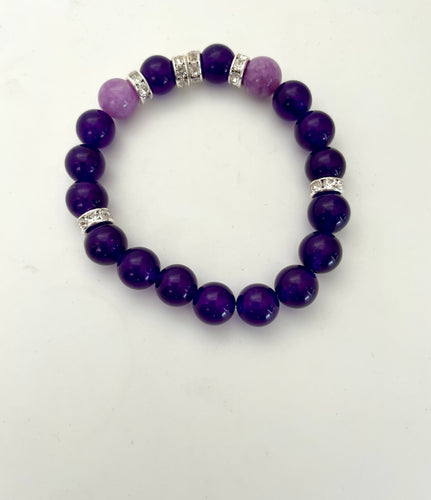 Lhb9783 Real Stone Bracelet Purple Dyed Jade & Cloudy Light Jade Crystal Spacers