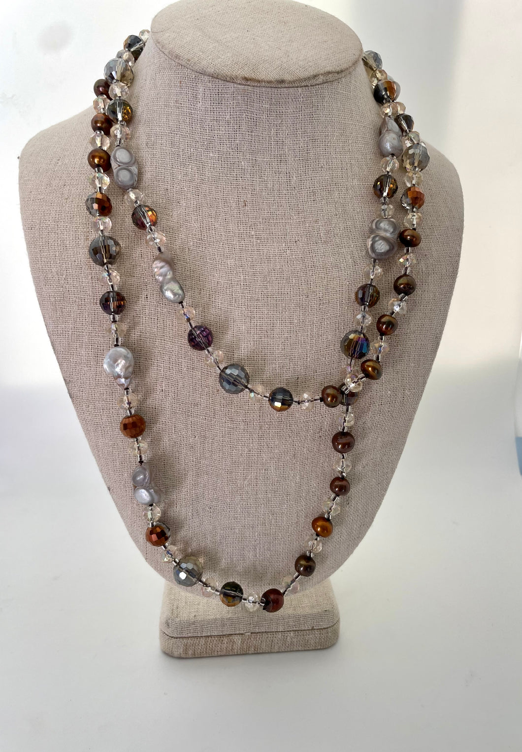 Lhnf972 Real Baroque Pearl Necklace & Crystals