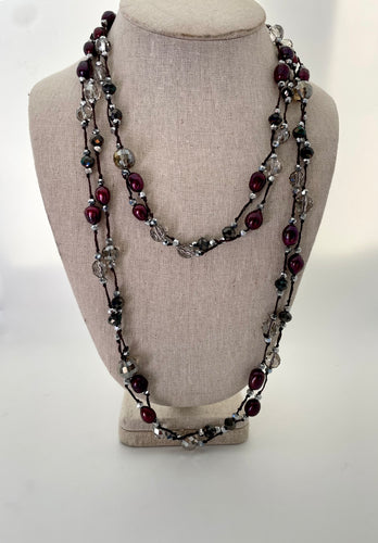 Lhnf171Red  Real Pearl Necklace Double Threaded & Crystals