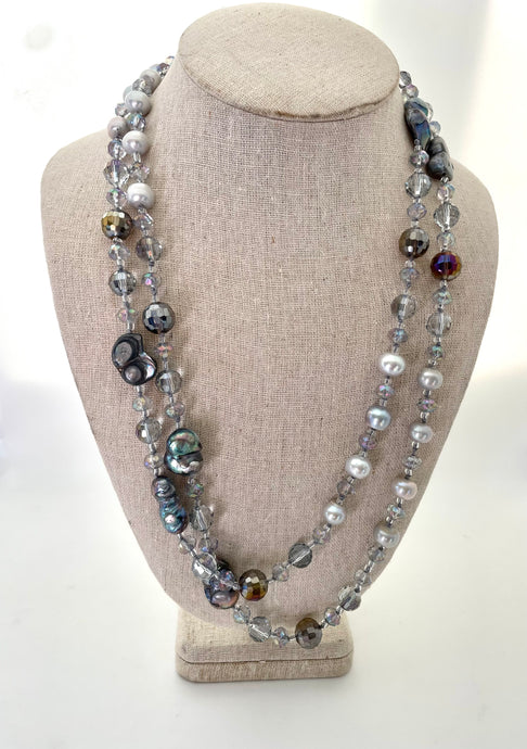 Lhnf205 Real Baroque Grey & White Pearl Necklace &  Crystal