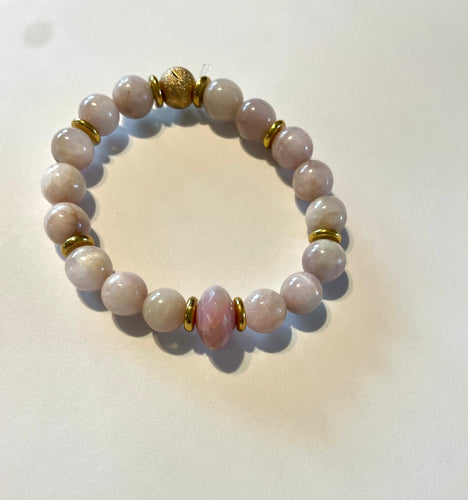 Lhb9785 Real Stone Bracelet Natural Light Kunzite Gold Spacer Stainless Steel