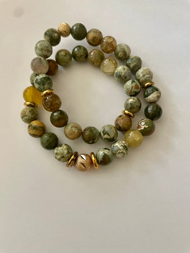 Lhb9787 Real Stone Bracelet Wrap Rainforest Jasper Rhyolite