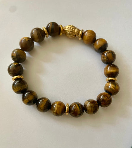 Lhb9786 Real Stone Bracelet Tiger Eye Gold Spacers