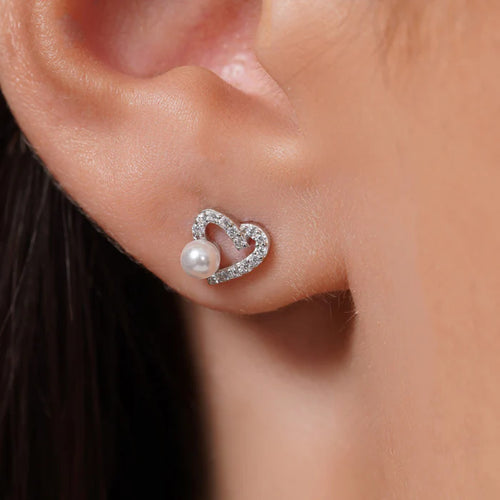 Lhe00001PJT Sterling Silver Heart Earring & Pearl