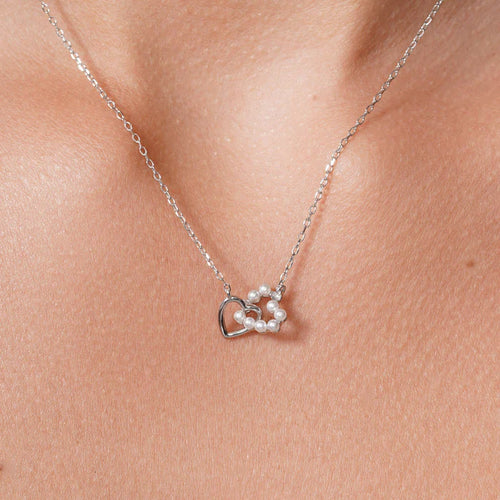 Lhn00002PTR Sterling Silver Necklace Double Heart & Pearls
