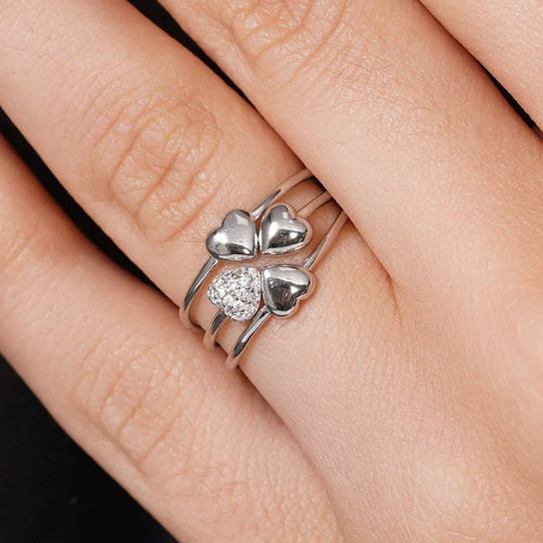 Lhr00001CzJT Sterling Silver Ring Set Hearts Cz