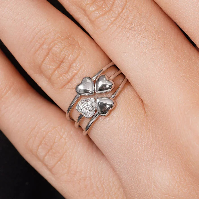 Lhr00001CzJT Sterling Silver Ring Set Hearts Cz