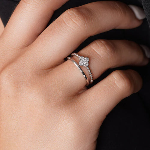 Lhr00004CLJ Sterling Silver Double Ring Clover Cz