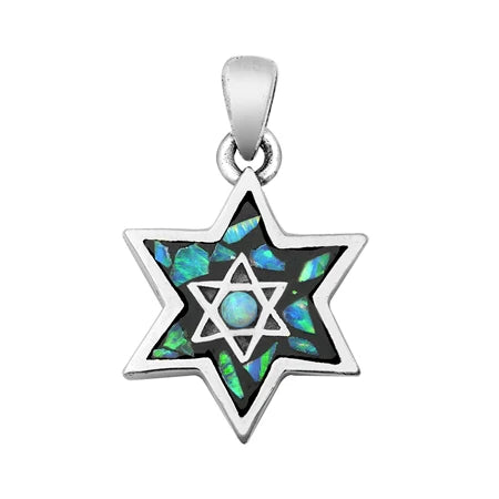 Lhp3510599 Sterling Silver Necklace Star David Lab Blue Opal  18