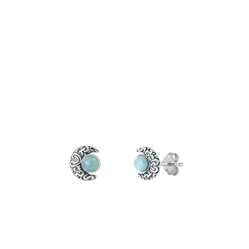 Lhe4511649Lar Sterling Silver Larimar Stone Earring Half Moon Stud