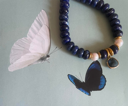 Lhb683998 Real Stone Lapis & Pearl Hand Made Bracelet