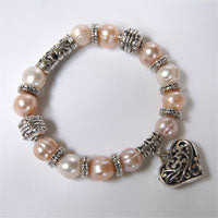 Lhbs042 Real Peach Pearl Bracelet Heart Drop